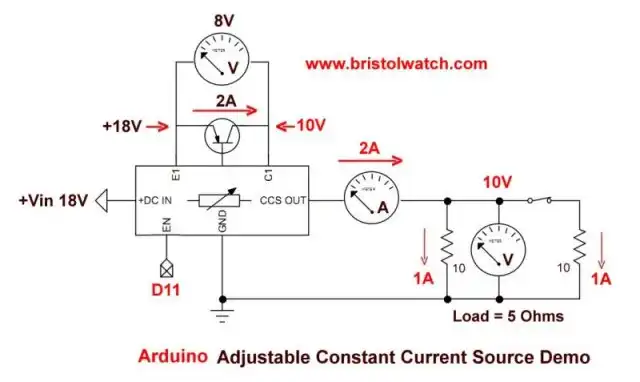 Electrical test schematic Arduino controlled variable constant current source.
