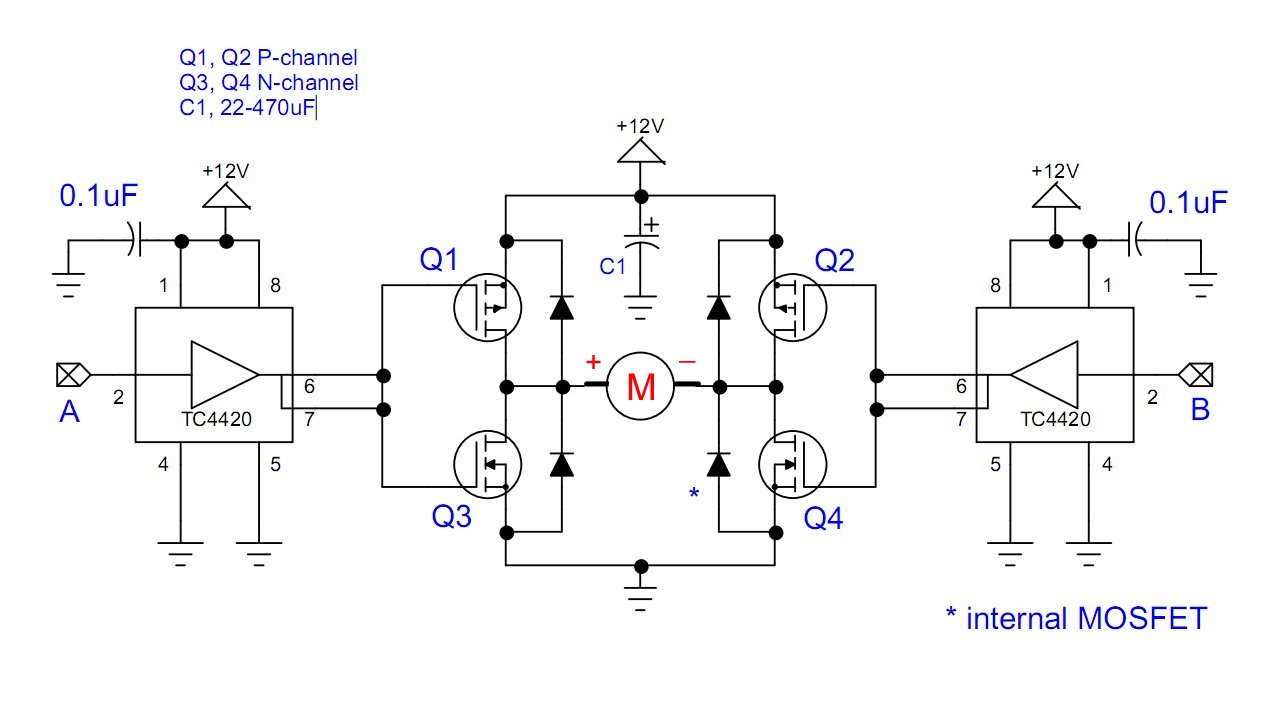 TC4420 MOSFET Driver Simple H-Bridge Circuit