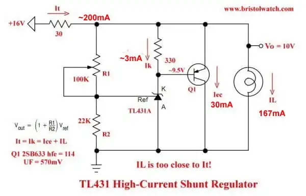 Basic TL431 shunt regulator circuit example 2.