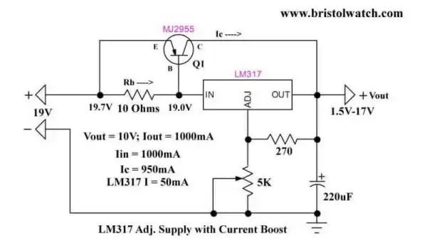 LM317 current boost circuit at 1 Amp.