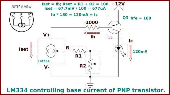 LM334 constant current source controlling a PNP transistor.