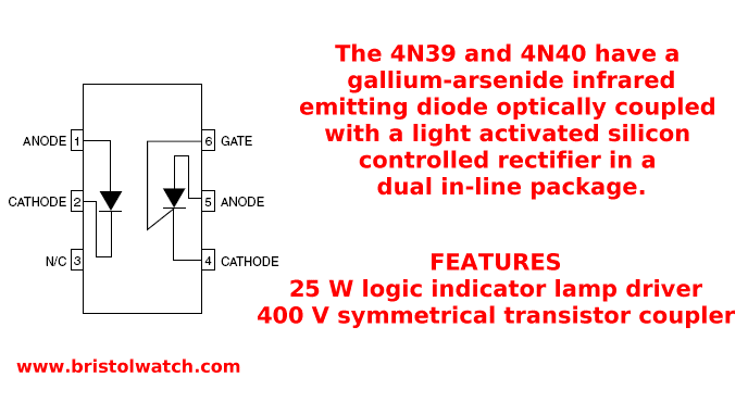 H11C6, 4N39, 4N40 opto-coupler outline.