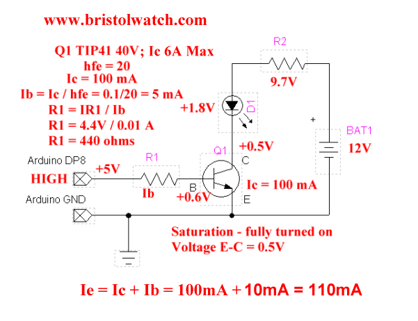 TIP41 NPN transistor switch.
