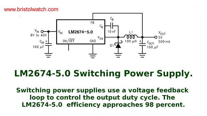 LM2674-5.0 switching power regulator schematic.
