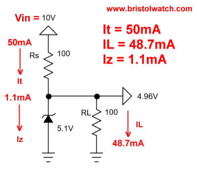 Failed regulated Zener diode circuit.