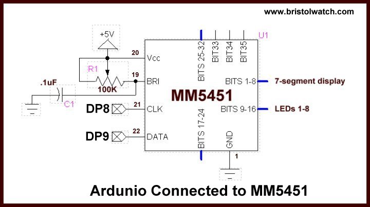 MM5451 LED display driver connected to Arduino