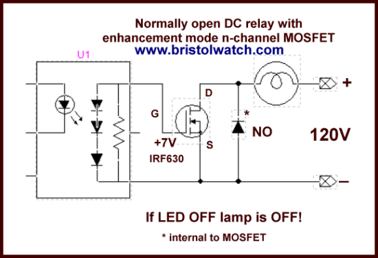 Photovoltaic opto-coupler turns on N-channel MOSFET.