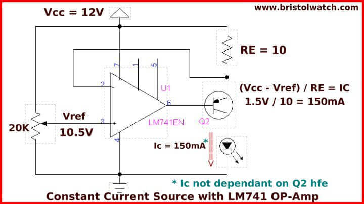 LM741 op amp as constant current source.