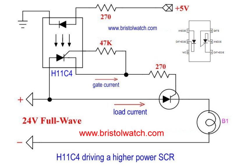 H11C4 turning on a high power SCR.