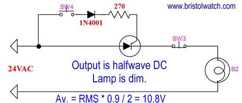 Basic SCR test circuit with AC input.
