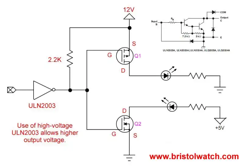 High voltage buffer circuit using ULN2003 and pull up resistor.