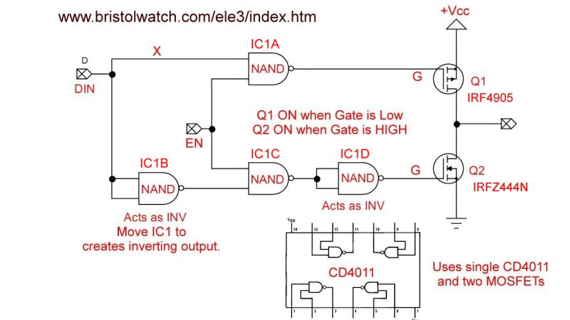 Tri-State switch used single CD4011 with MOSFET output.
