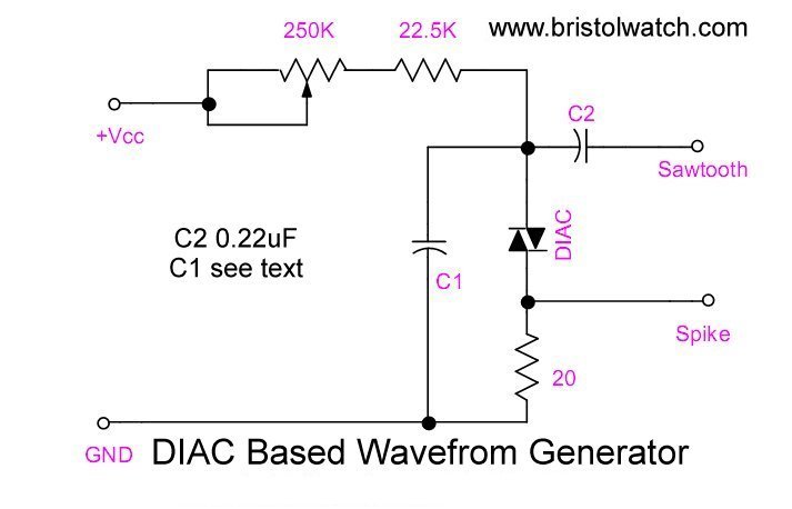 DIAC relaxation oscillator test circuit.