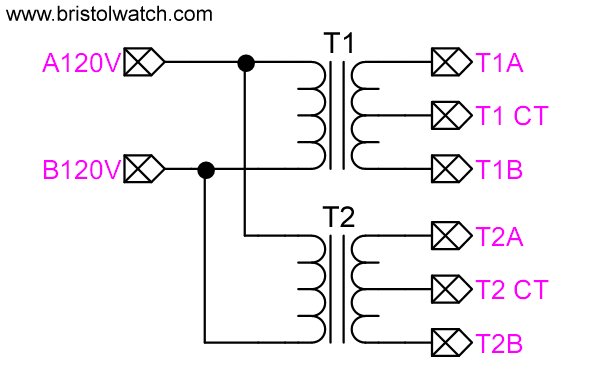 Two transformers connected parallel inputs.