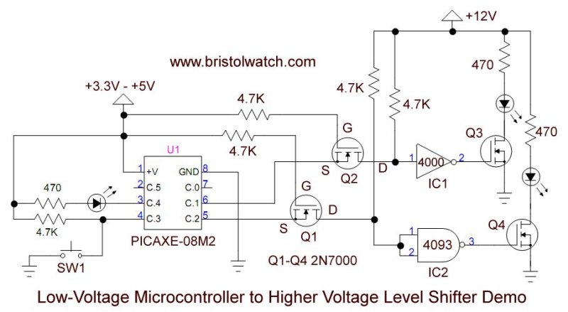 PICAXE-08M2 CMOS MOSFET demo circuit 1.