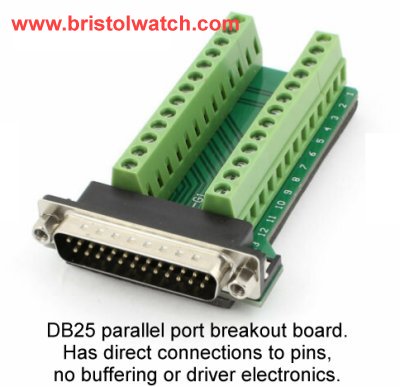 Screw terminal type DB25 parallel port breakout board.