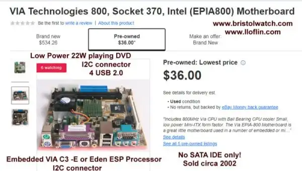 EPIA-800 specifications on Ebay ad.