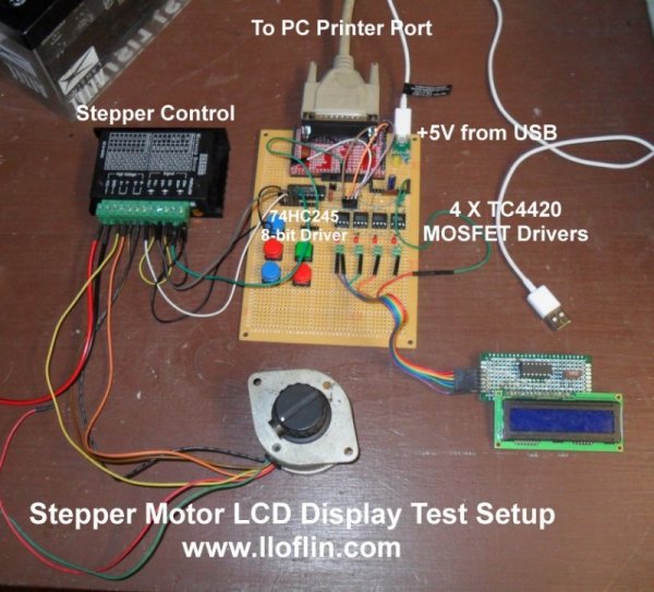 Parallel demo with stepper motor and serial LCD display.