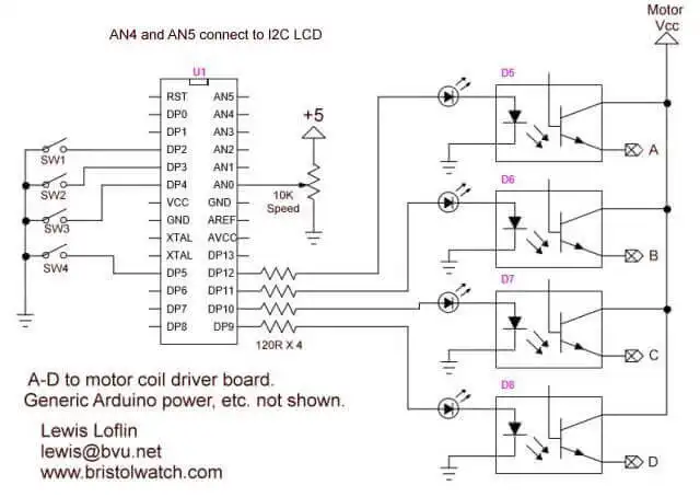Arduino based coil winder schematic.