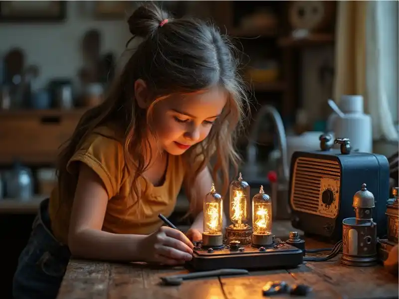 Girl working on electronics